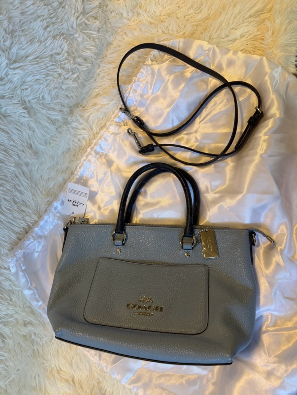 Coach Mini Emma Satchel Pebbled Leather in Dusty Blue with Exotic Handles - Picture 13 of 13
